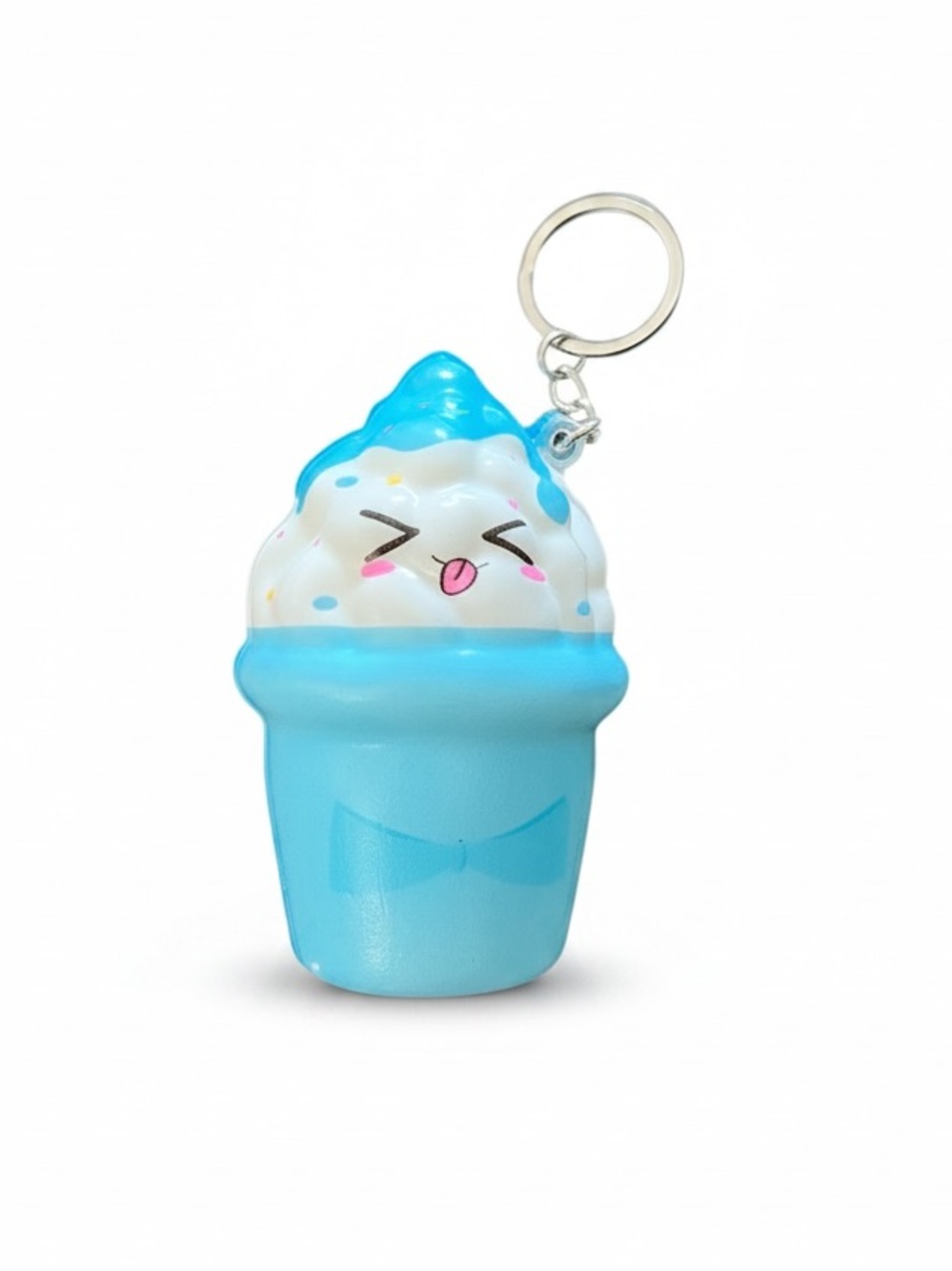 Blue Ice Cream Cone Sprinkles Bow Squishy Toy Best Seller Stress Relief Keychain